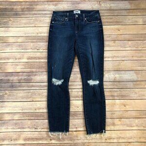 Paige Verdugo Ankle Jeans Uptown Destructed Raw Hem Ripped Knees Dark